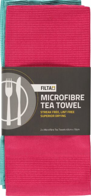 FILTA Xl Microfibre Tea Towel Cerise 2 Pack (45Cm X 70Cm) (30059)