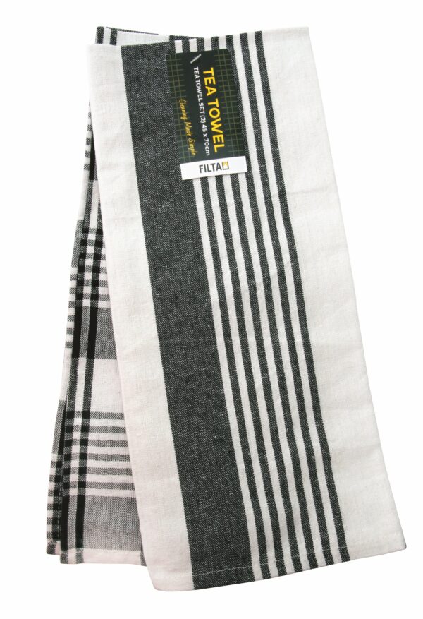 FILTA Cotton Tea Towel Royal Black 2 Pack (45Cm X 70Cm) (31001)