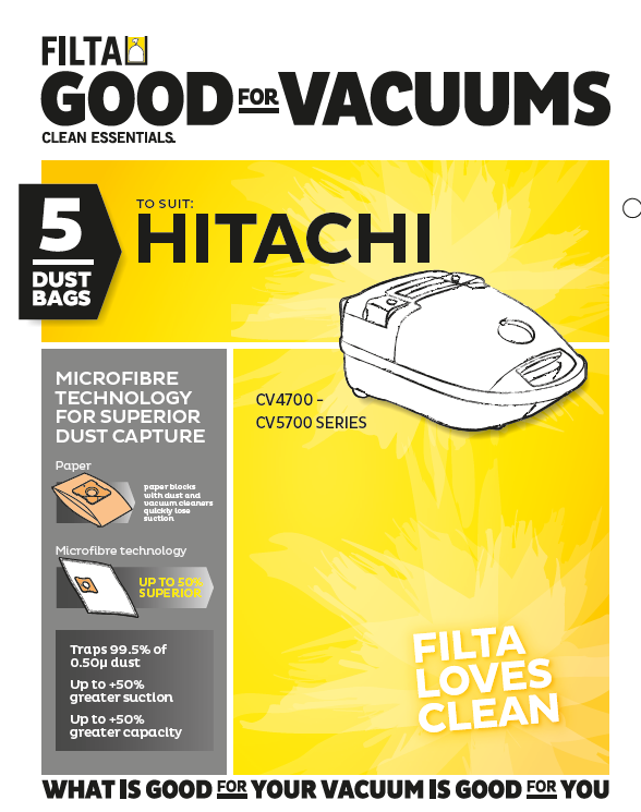 FILTA Hitachi Sms Multi Layered Vacuum Cleaner Bags 5 Pack (F017) (13010)
