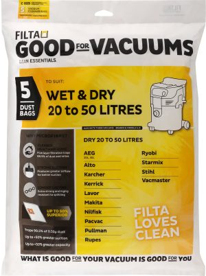 FILTA Wet & Dry 50Lt Sms Multi Layered Vacuum Cleaner Bags 5 Pack (C025) (20095)
