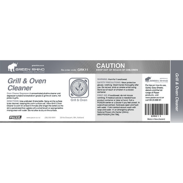Green Rhino® Grill & Oven Cleaner Half Label (GRHLK11)