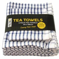 FILTA Cotton Tea Towels X 5 (40Cm X 68Cm) + 2 Dish Cloths (30Cm X 30Cm) Blue 7Pk (31010)