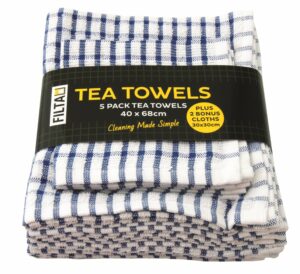 FILTA Cotton Tea Towels X 5 (40Cm X 68Cm) + 2 Dish Cloths (30Cm X 30Cm) Blue 7Pk (31010)