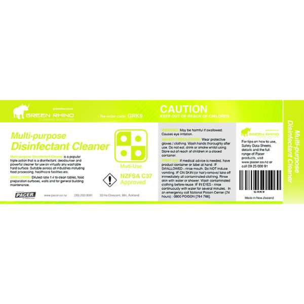 Green Rhino® Multipurpose Disinfectant Cleaner Half Label (GRHLK9)