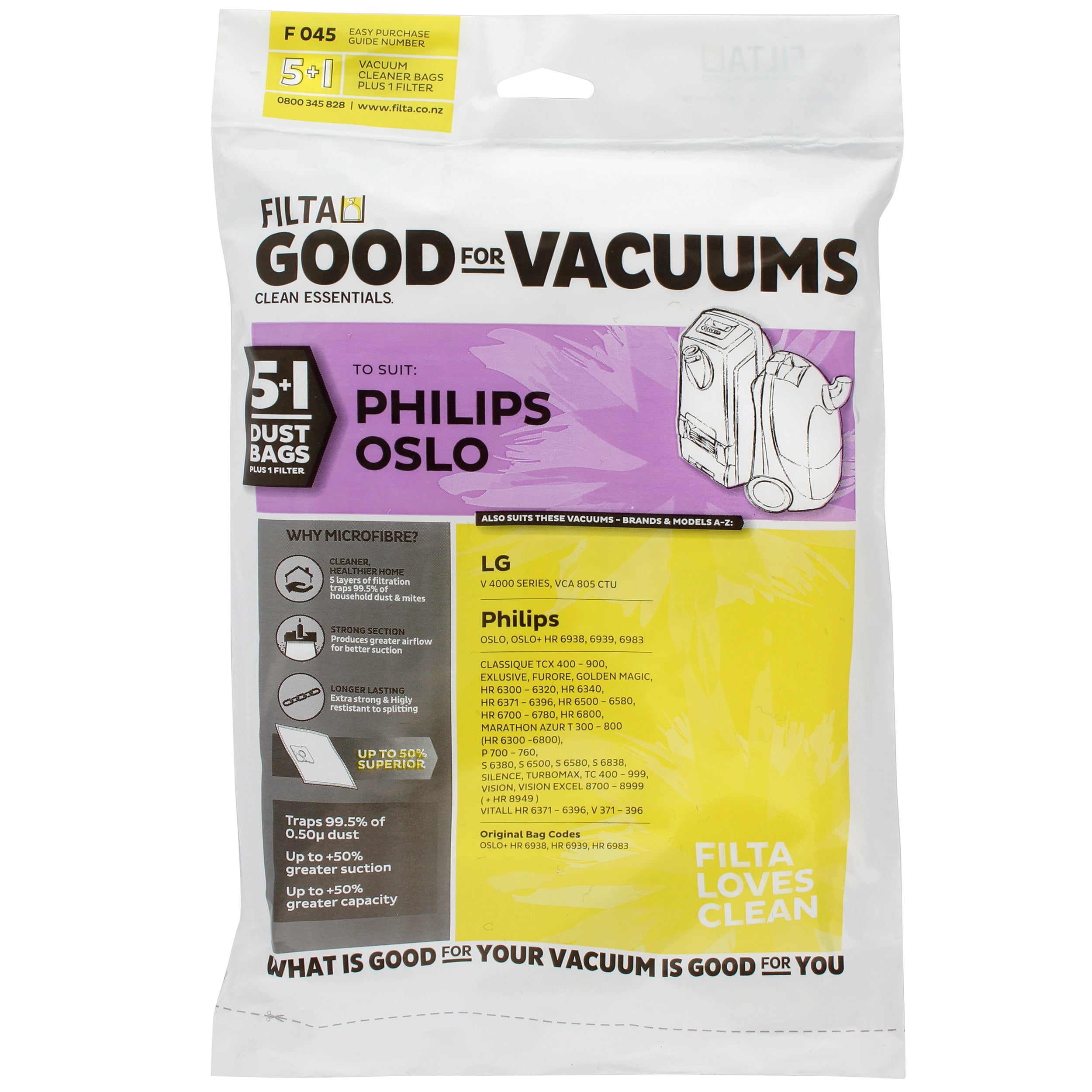 FILTA Philips Oslo Sms Multi Layered Vacuum Cleaner Bags 5 Pack (F045) (60010)