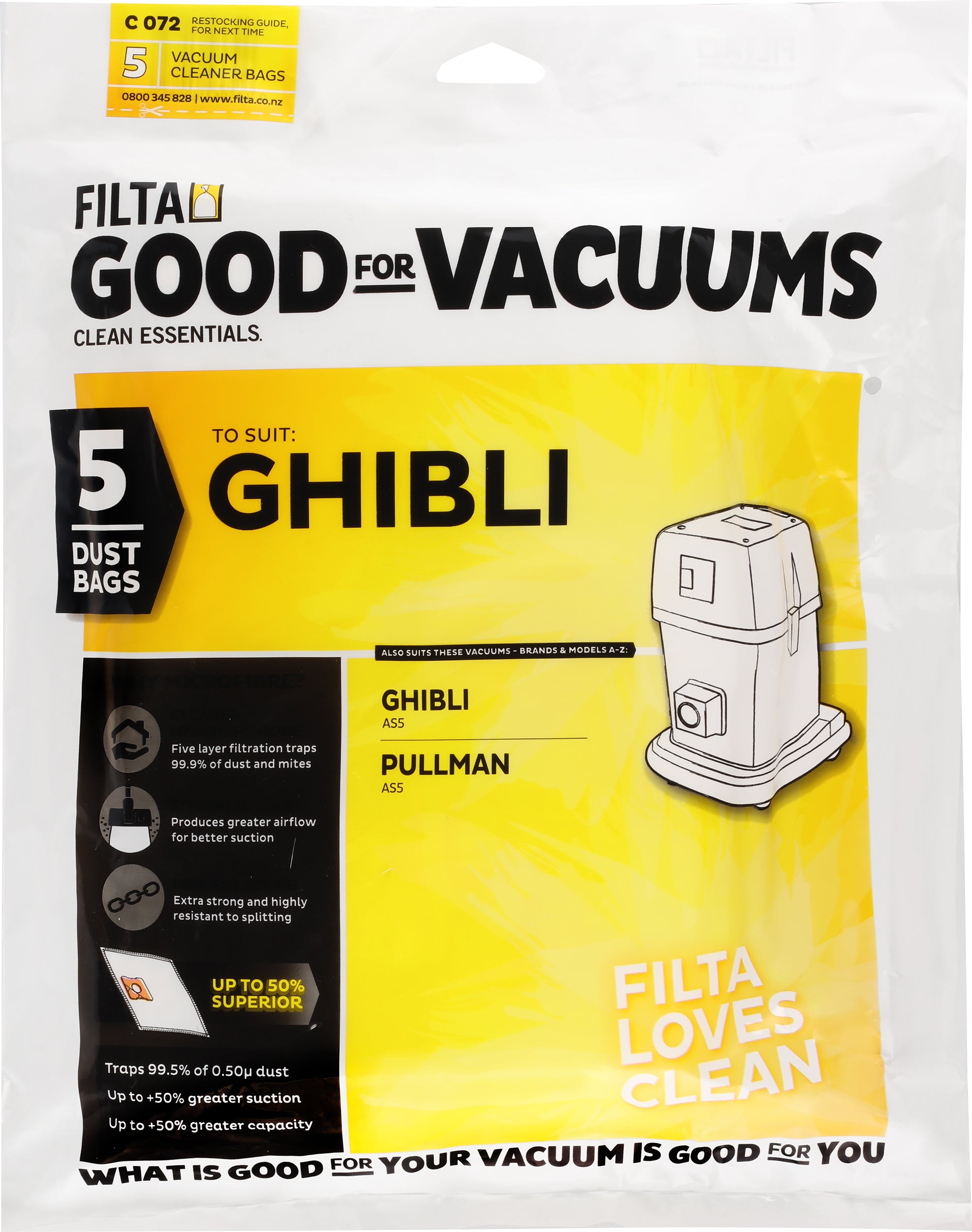 FILTA Ghibli As5 Sms Multi Layered Vacuum Cleaner Bags 5 Pack (60085)