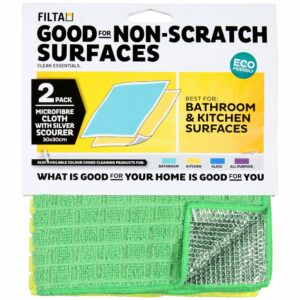 FILTA Silver Scourer With Yellow & Green Microfibre Cloth Yellow/Green 2 Pack (30063)