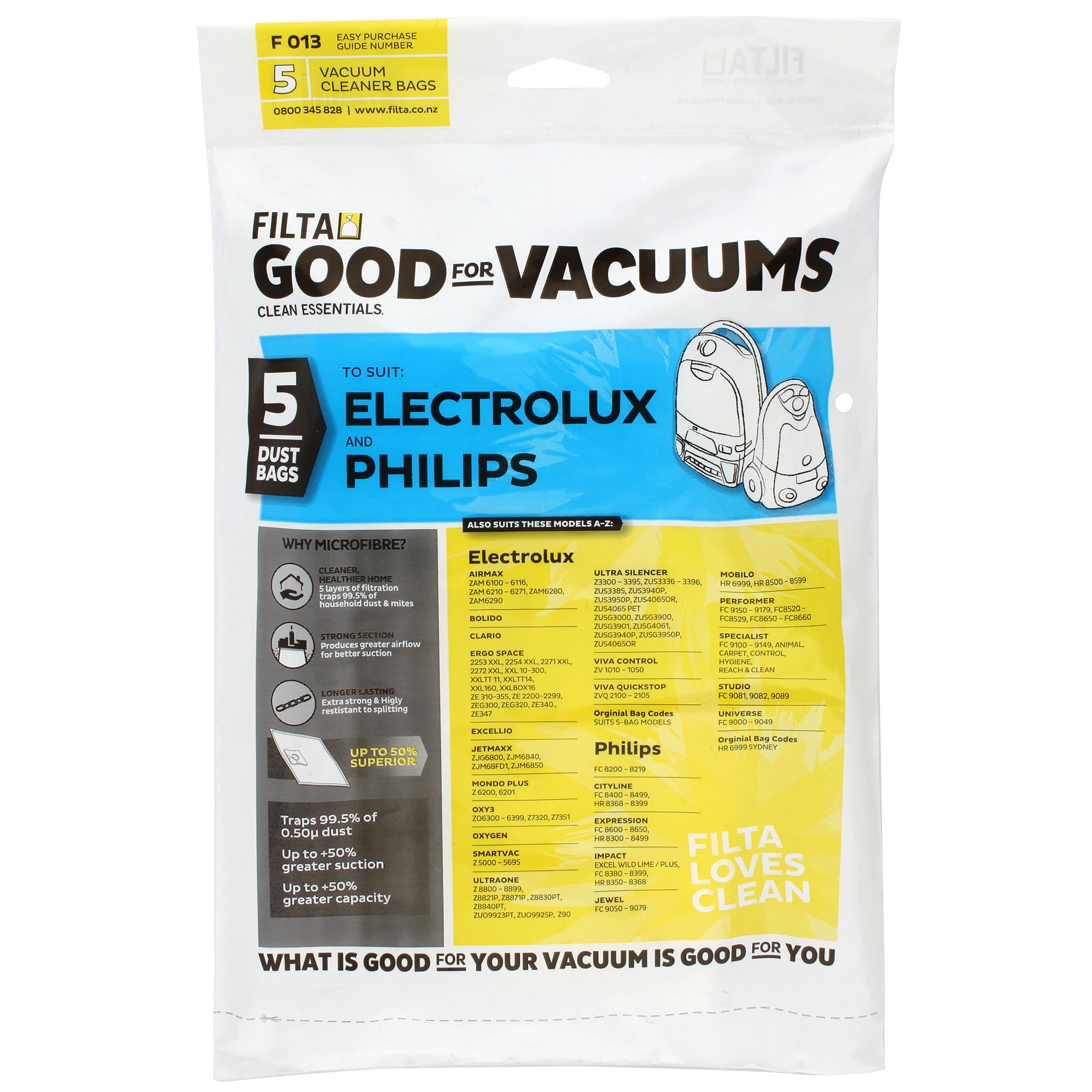 FILTA Electrolux Excellio/Philips Mobilo Sms Multi Layered Vacuum Cleaner Bags 5 Pack (11012)