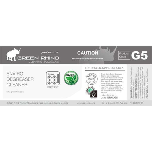 Green Rhino® Enviro Degreaser Cleaner G5 Half Label (GRHLG5)