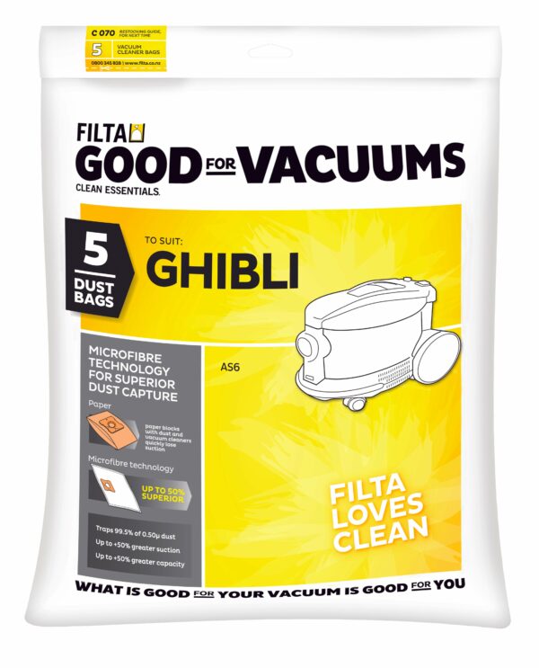 FILTA Ghibli As6 Sms Multi Layered Vacuum Cleaner Bags 5 Pack (C070) (20037)