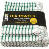FILTA Cotton Tea Towels X 5 (40Cm X 68Cm) + 2 Dish Cloths (30Cm X 30Cm) Green 7Pk (31009)