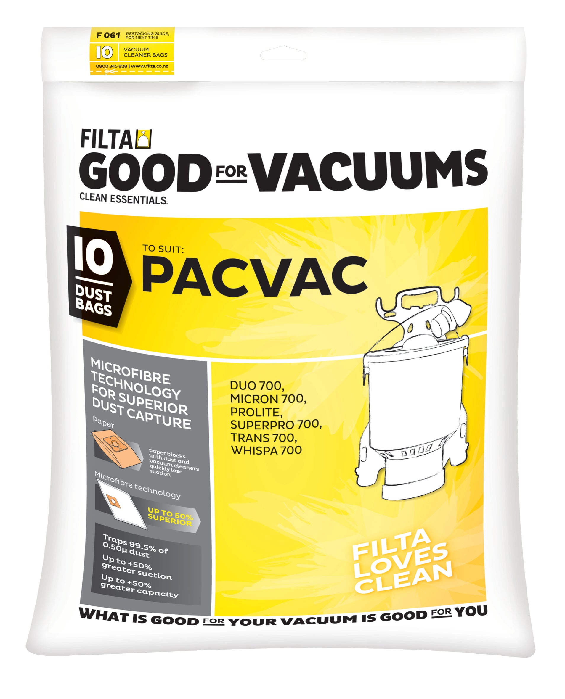 FILTA PACVAC Superpro Sms Multi Layered Vacuum Cleaner Bags 10 Pack (F061) (61021)