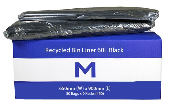 Matthews Packaging & Hygiene FP Recycled Bin Liner 60L (Black, 30mu) (MPH2310)