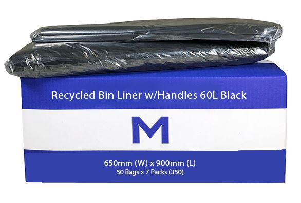 Matthews Packaging & Hygiene FP Recycled Bin Liner w/Handles 60L (Black) (MPH2315)