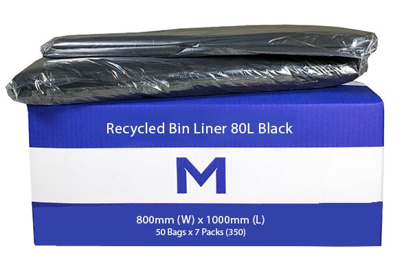 Matthews Packaging & Hygiene FP Recycled Bin Liner 80L (Black, 25mu) (MPH2360)