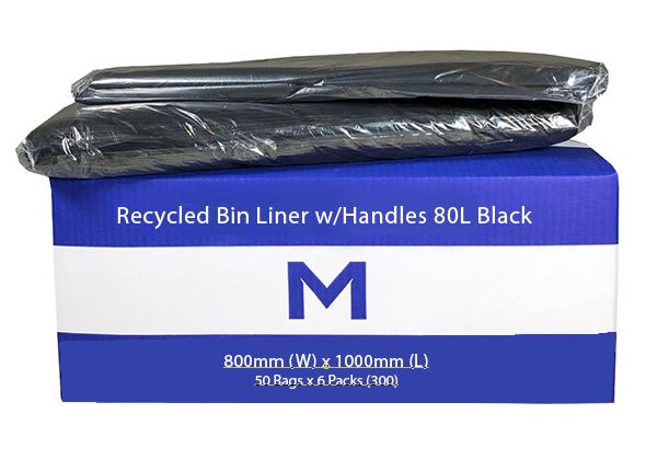 Matthews Packaging & Hygiene FP Recycled Bin Liner w/Handles 80L (Black) (MPH2415)