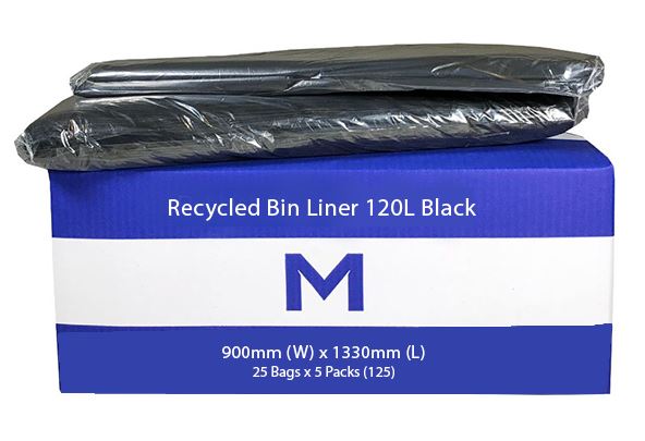 Matthews Packaging & Hygiene FP Recycled Bin Liner 120L (Black, 50mu) (MPH2600)