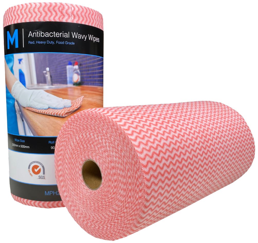 Matthews Packaging & Hygiene Antibacterial Wavy Wipes (Red) (MPH27390)