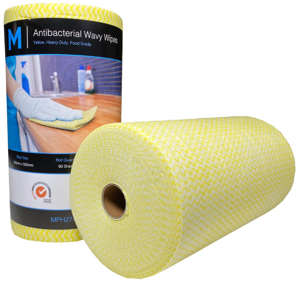 Matthews Packaging & Hygiene Antibacterial Wavy Wipes (Yellow) (MPH27400)