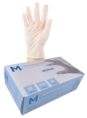 Matthews Packaging & Hygiene Nitrile Examination Gloves Powder Free (White, M) (MPH29300)