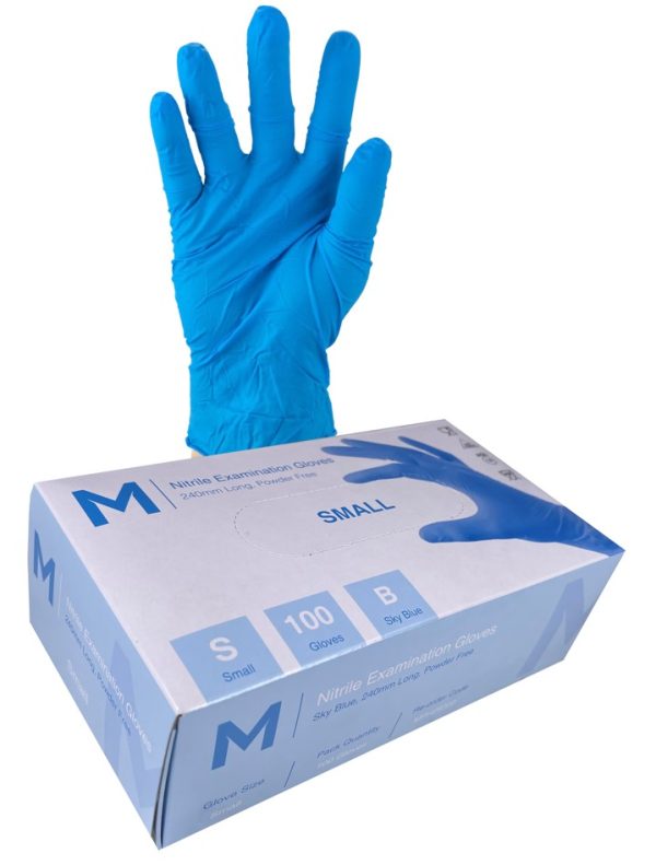Matthews Packaging & Hygiene Nitrile Examination Gloves Powder Free (Sky Blue, S) (MPH29320)