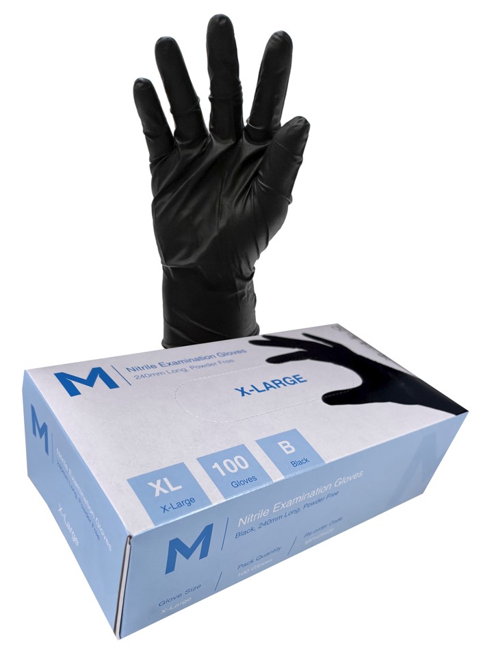 Matthews Packaging & Hygiene Nitrile Examination Gloves Powder Free (Black, XL) (MPH29420)