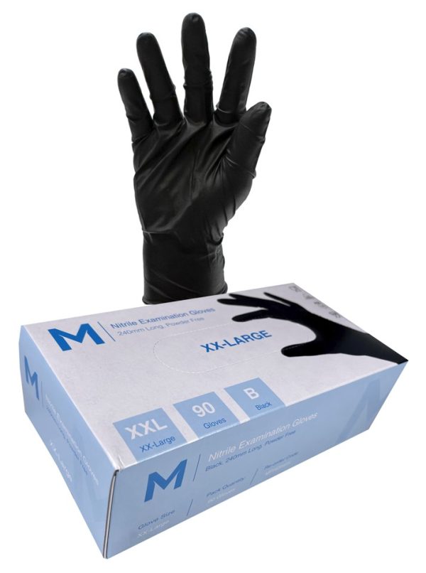 Matthews Packaging & Hygiene Nitrile Examination Gloves Powder Free (Black, 2XL) (MPH29425)
