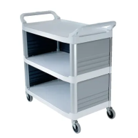 Rubbermaid Housekeeping Cleaning Trolley cart, housekeeping trolley cart, Commercial Products 3 Shelf Xtra Utility Cart Cart, FG409300OWHT