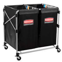 Rubbermaid Housekeeping trolley cart, cLeaning trolley , Commercial 1881781 Executive Series Multi-Stream, Collapsible X-Cart Basket, Two 4-Bushel bags, 220 lbs load capacity, Black