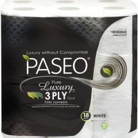 Paseo Pure Luxury Toilet Tissue 3 Ply 180 Sheets, Pack of 18