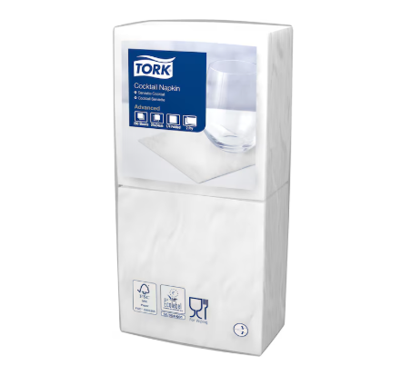 Tork 47753439 (P42), Tork Edge Emboss White Cocktail Napkin Quarterfold Advanced 2ply, Pack of 200 Sheets x 12 (Carton of 2400)