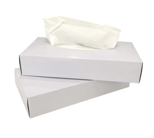 Flat box facial tissue 2 ply interleaved for commercial and office use