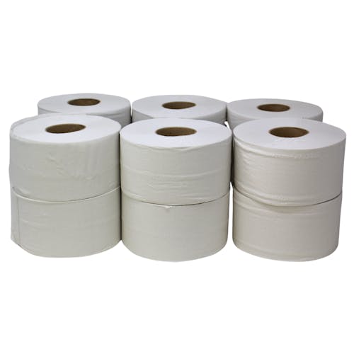 Mini jumbo toilet roll 2 ply for commercial washrooms and compact dispensers